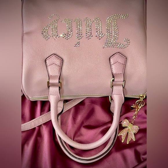 Juicy Couture ‘Be Classic’ Dusty Blush Rhinestone Satchel Crossbody Bag & Charm - Picture 7 of 14